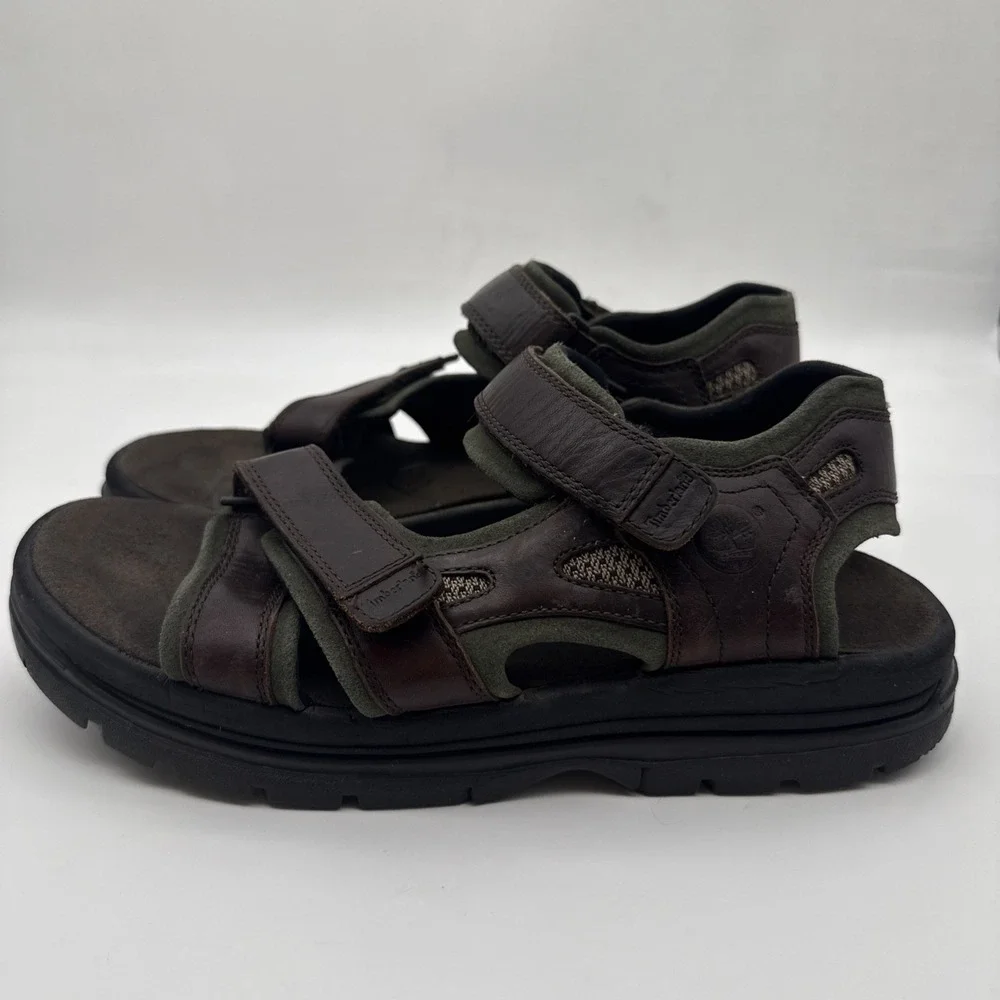 Timberland Men's Leather Upper Sandals, Size 10, In Brown/Olive Green 62004